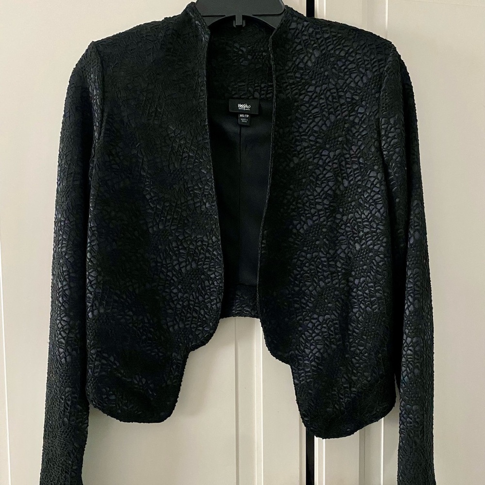 Mossimo Cropped Black Blazer with Netting Detail and Shoulder Pads